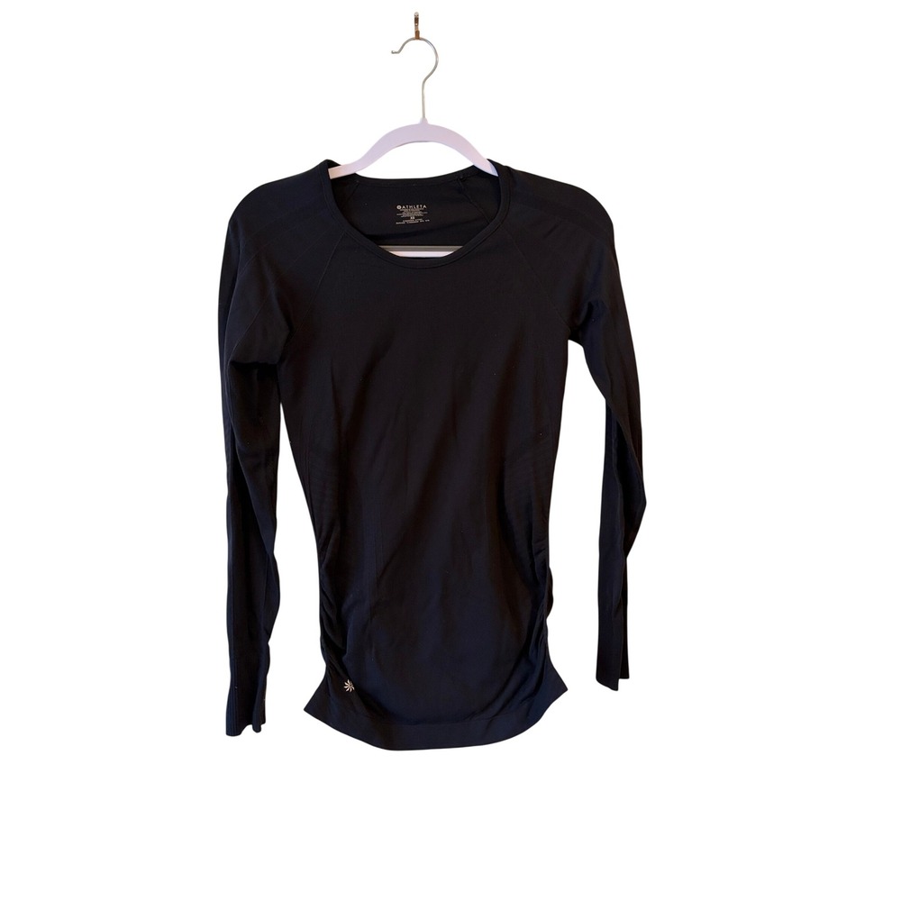 Athleta Speedlight Long Sleeve Top Black Ruched Seamless XS 150992032